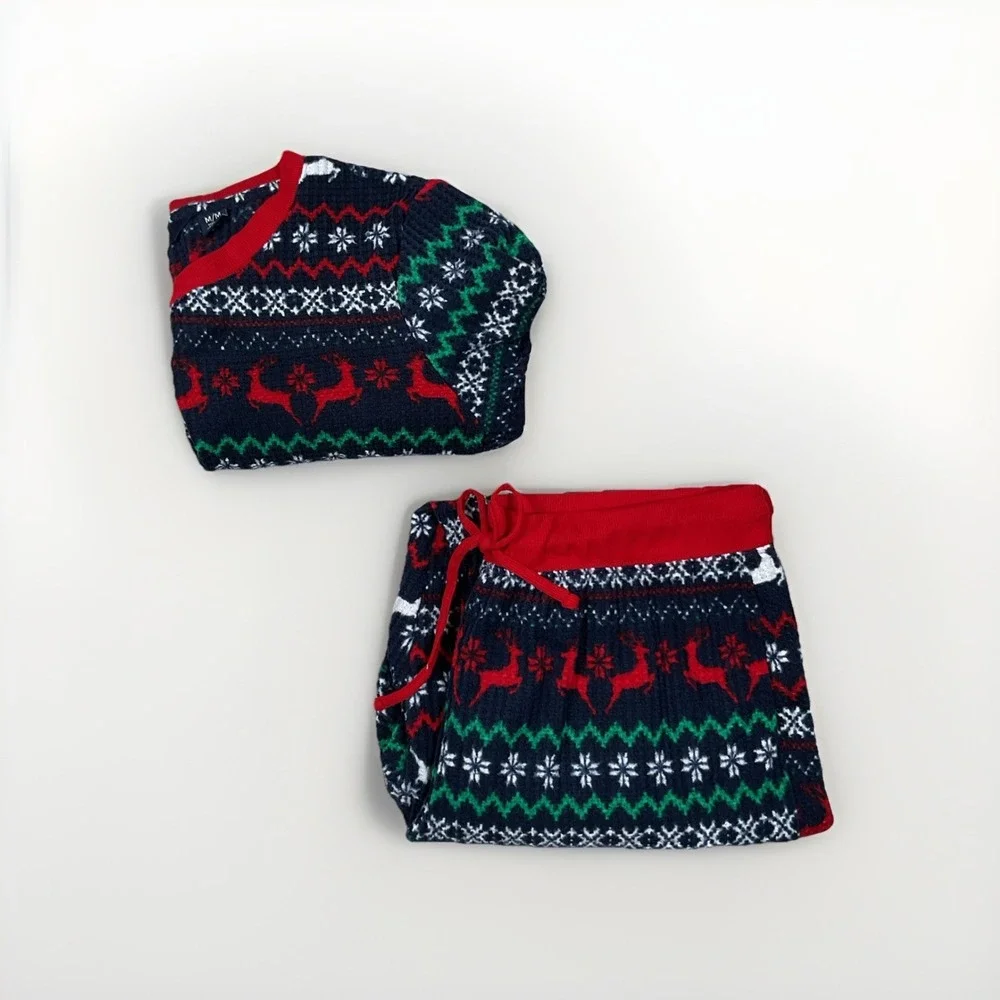 Lands End Pajama Set Size‎ Medium 2 piece Fairisle Pattern Soft Cozy Stretch